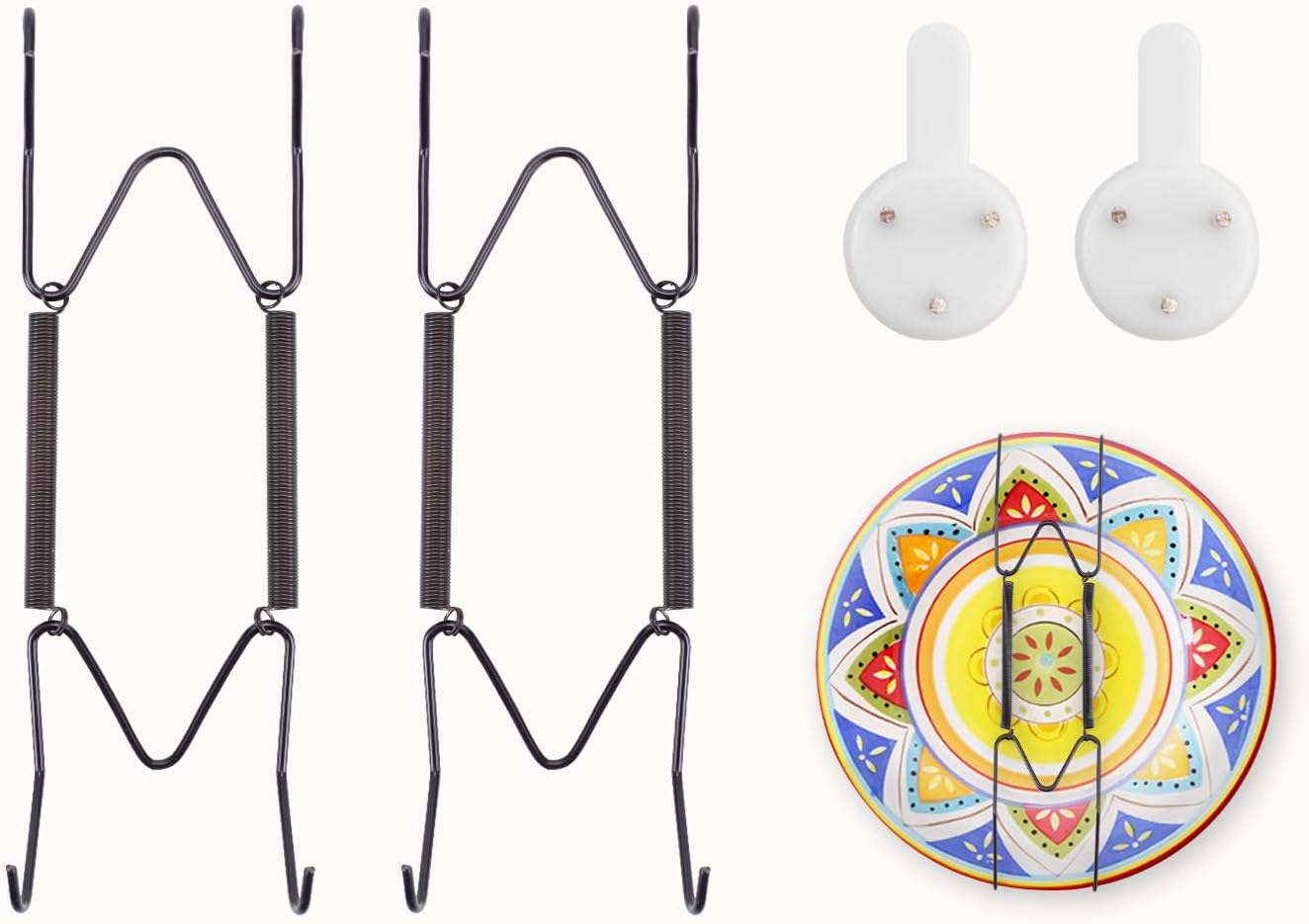 2 Pack Plate Hangers for The Wall Suitable for 6-8 inch Small Decorative Plate, Invisible Stainless Steel Plate Hangers for Display with Wall Hooks, for Plates/Platter/Dish/Picture(Black)