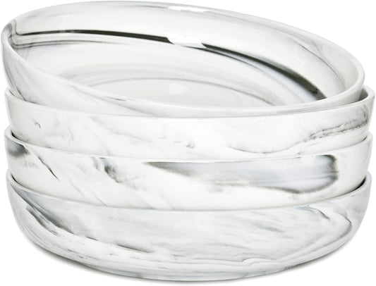 Bosmarlin Marbling Ceramic Large Pasta Bowls, 38 Oz, Set of 4 for Serving, Salad, Dinner, Big Wide Bowls, Microwave and Dishwasher Safe (Grey, 9 in)