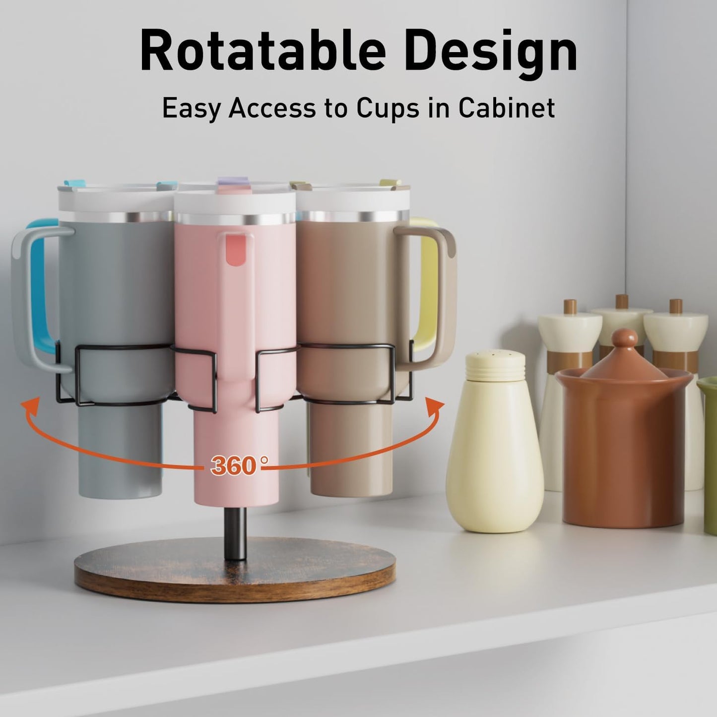 Water Bottle Organizer for Stanley 40 Oz Tumbler with Handle, 6 Slots Rotatable Cup Organizer Holder, Kitchen Organizers and Storage for Cup Accessories, Ideal Gift, Black