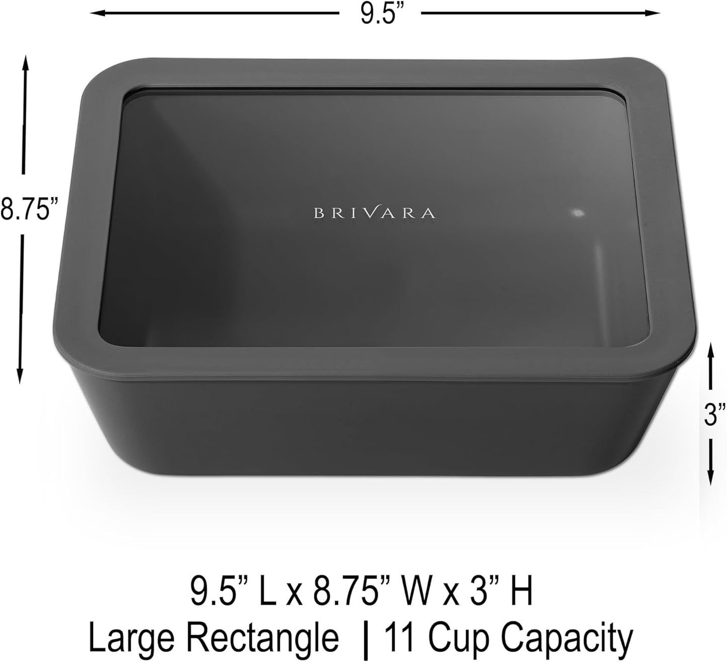Ceramic Coated Glass Food Storage Container | No PTFE, PFOA, PFAS, and BPA | Reusable Non Toxic Meal Prep Container with Glass Lid | Easy To Store | 11 Cup Rectangle [Onyx]