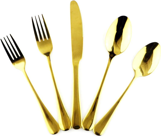 Gugrida 20-Piece Mirror Polished Reusable Utensils Vitalt Healthy & Eco-Friendly Stainless Steel Gold Flatware Tableware Dinnerware Set, Shiny Cutlery Knife Fork Spoon Set, Service for 4