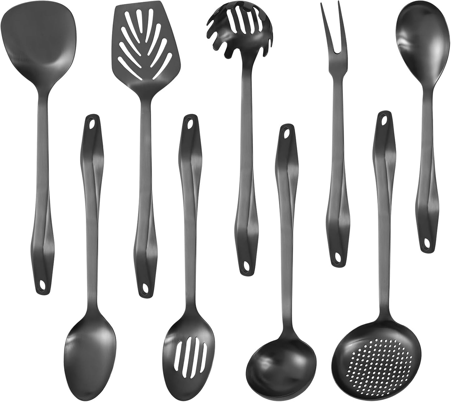304 Stainless Steel Kitchen Utensil Set - 9pcs Cooking Utensils, Metal Kitchen Utensil Spatula Sets Cookware,High temperature resistance Kitchen Tool Set for Hanging Dishwasher Safe（Black）