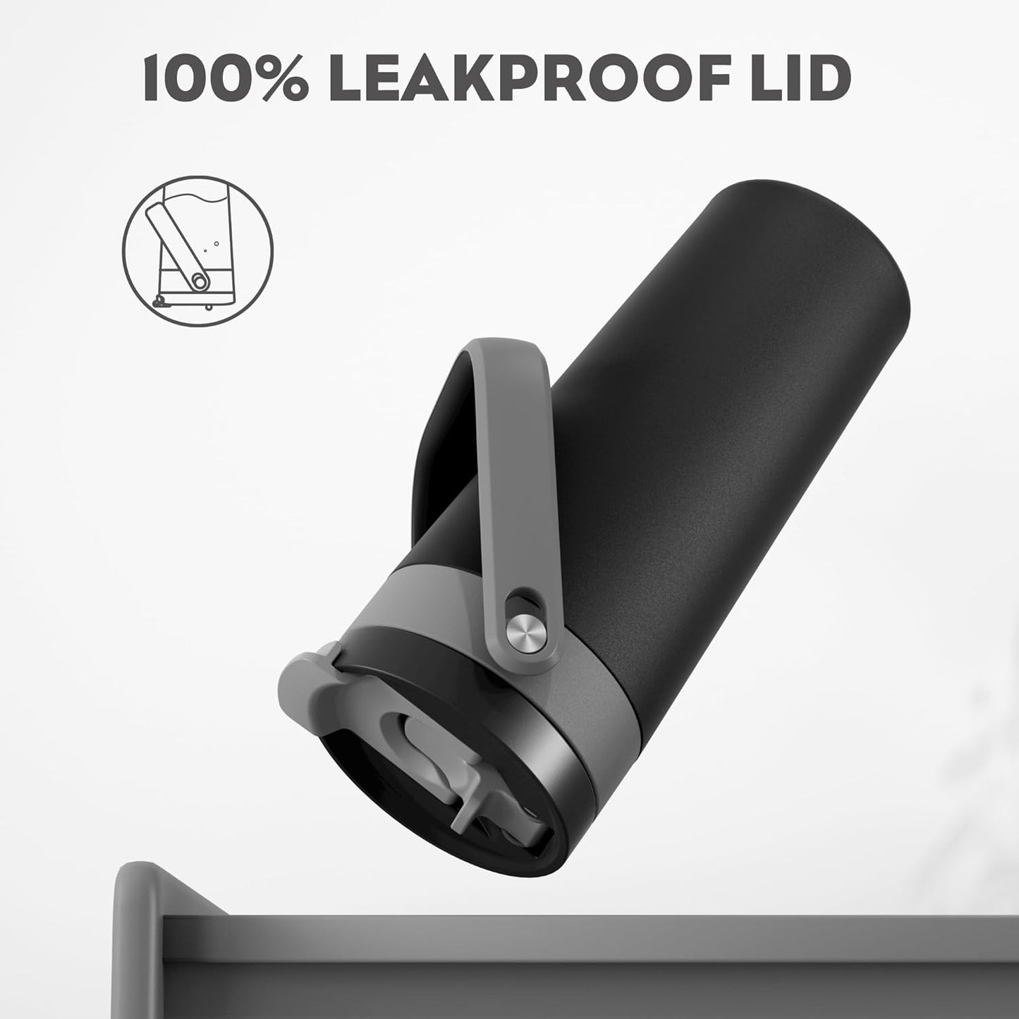 24 oz Insulated Coffee Mug for Office: 2-in-1 Straw Flip Lid, Keep Cold 24H, Fit in Car Cupholder, Leakproof, Stainless Steel Coffee Tumbler with Handle for Travel, Outdoor, Gifts and Home (Midnight)