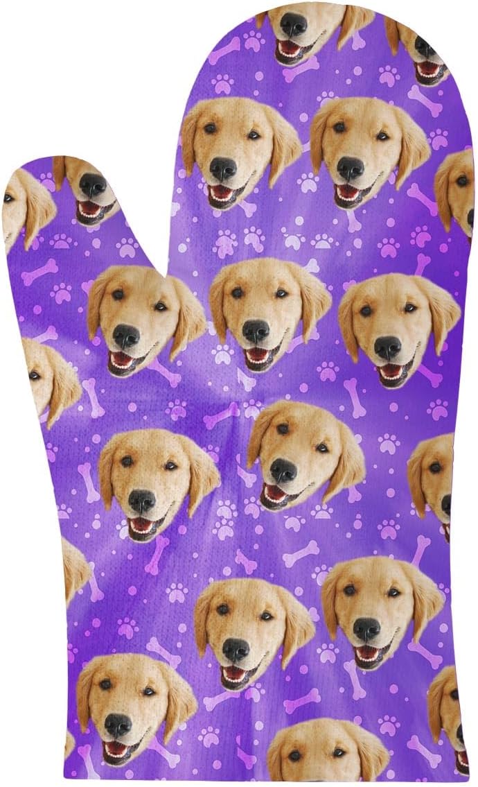 Customized Dog Oven Mitt with Picture, Personalized Photo Oven Mitt with Your Photo Customized Unisex Cat and Dog Mitt Gifts - Purple