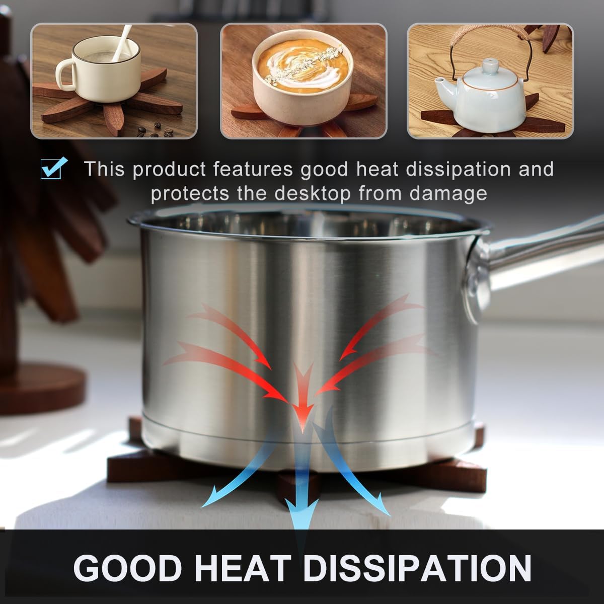 EGO LIFE Wooden Trivet Tree Set for Hot Dishes, 100% Natural Wood, Expandable Design Coaster, Foldable Tree-Sharped placemats with 4PCS(Walnut Color)