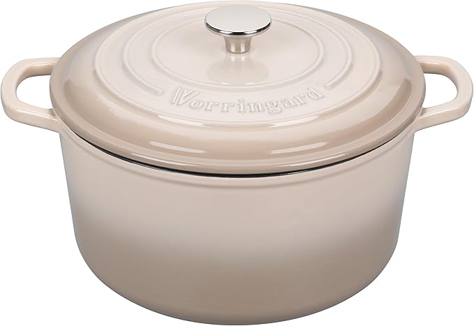 Enameled Cast Iron Dutch Oven Pot with Lid, for Sourdough Bread Baking, Round Dutch Ovens, 6 Quart, Latte