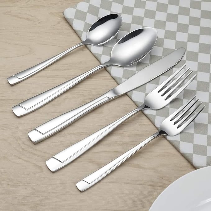 Sandmovie 30 Pieces Stainless Steel Flatware Set, Cutlery Set, Fork Knife Spoon Set, Service for 6 Persons