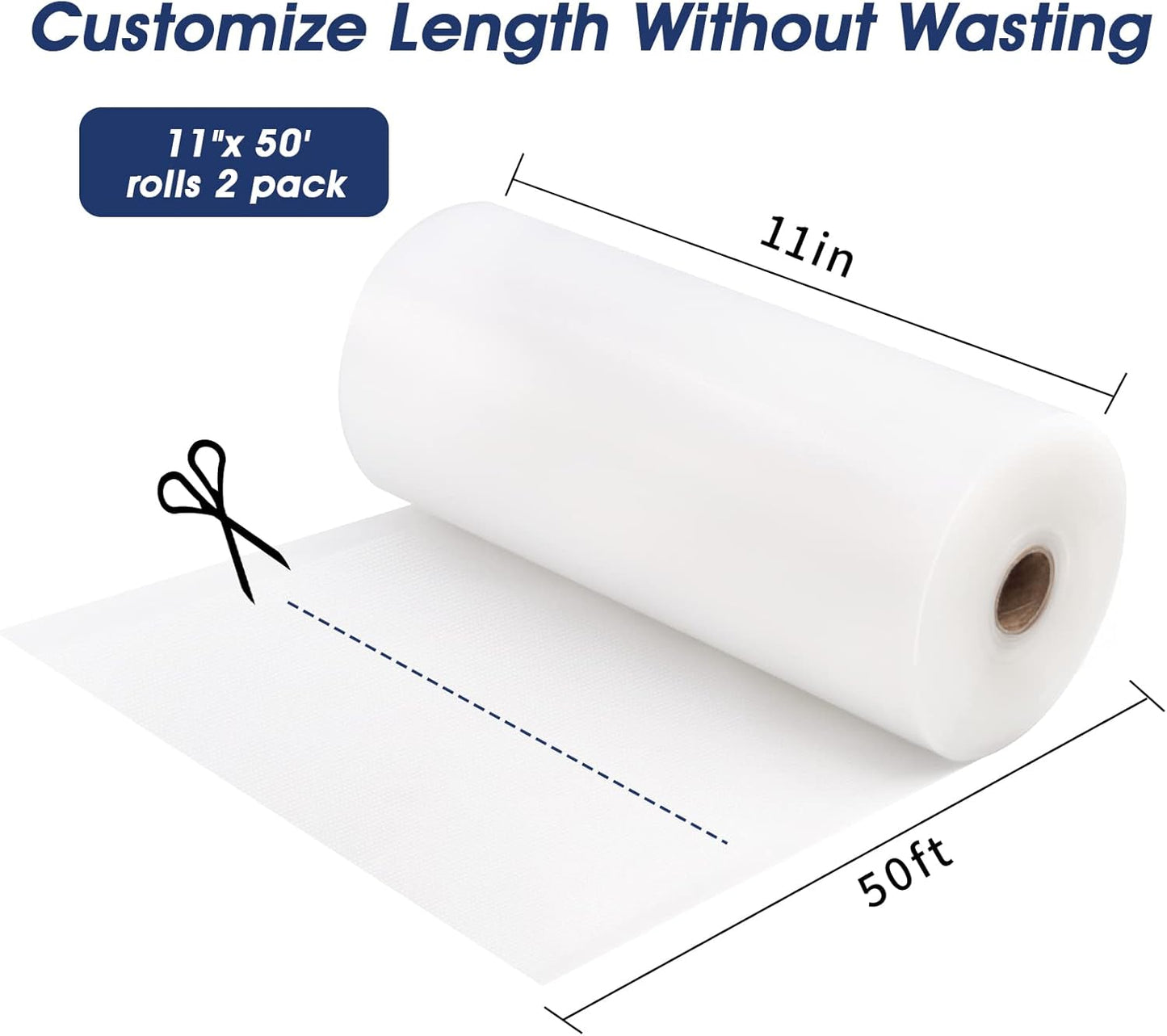 Vacuum Sealer Bags 2 Rolls 11"x50' Commercial Grade Food Saver Bags for Seal a Meal, BPA Free, Heavy Duty, Great for vac Storage, Meal Prep or Sous Vide