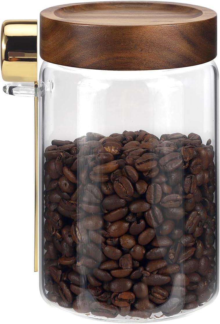 Glass Coffee Jars with Scoop Glass Jar Airtight Lid Seasoning Containers Glass Spice Jar Pantry Storage Containers for Kitchen Sugar Coffee Bean Nuts Cookies Herbs (900ml/30oz-1 pack -with spoon)