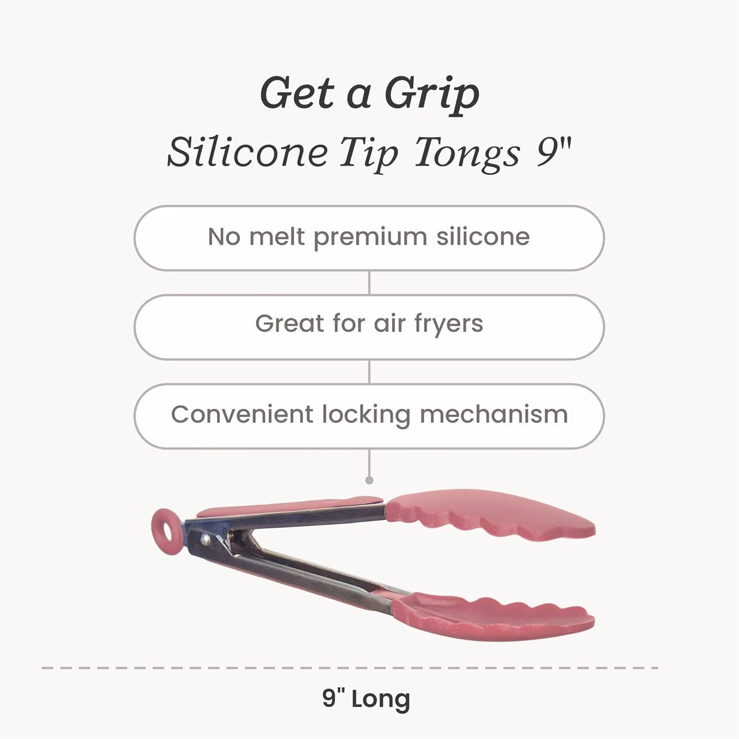 Starpack 'Get a Grip' Silicone Kitchen Tongs for Cooking 9 Inch - BBQ Silicone Tongs for Grill Heat Resistant to 600°F - Stainless Steel Utensils with Non Stick Rubber Tips for Serving Food