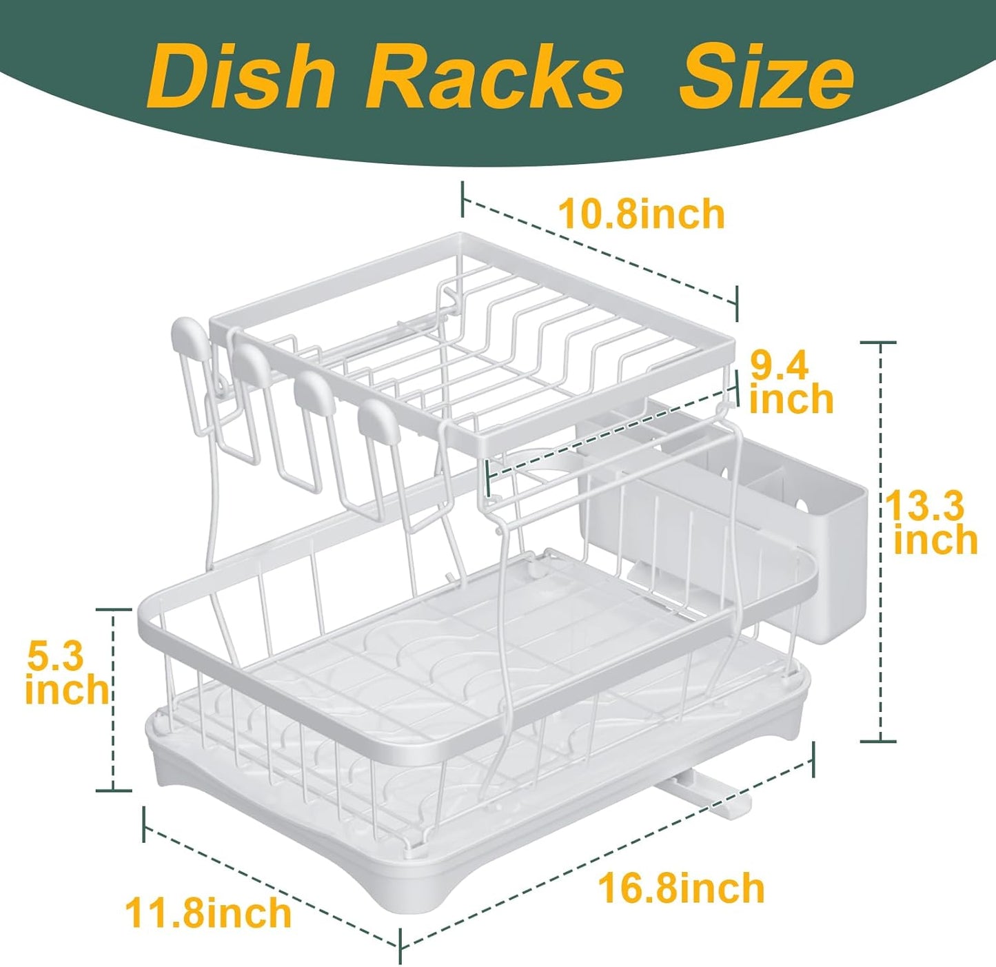 LIYI Dish Drying Rack,Large Dish Rack for Kitchen Counter,2-Tier Dish Racks with draining Tray,Detachable Capacity Dish Drainer Organizer,White