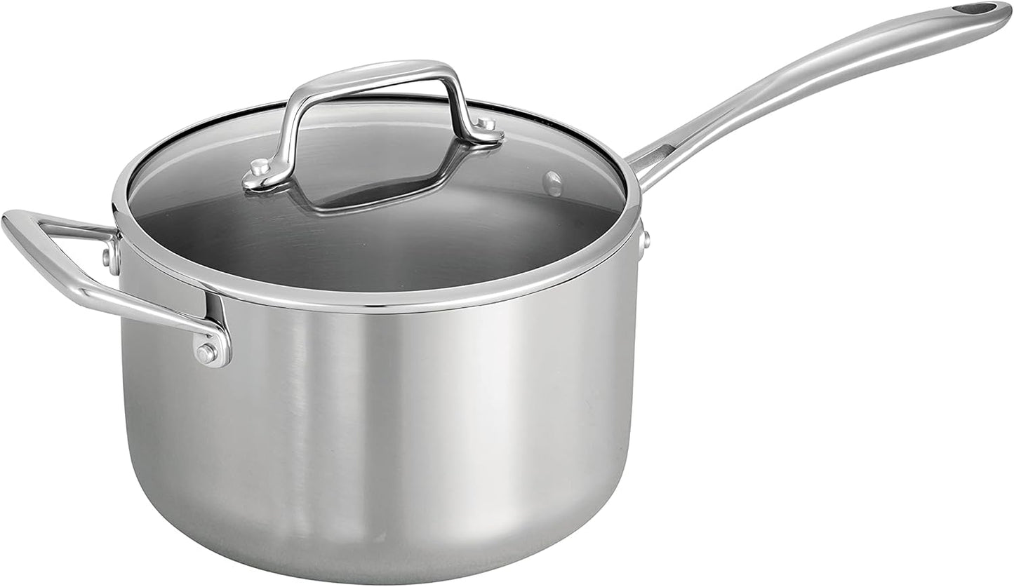 Tramontina Tri-Ply Clad Stainless Steel 4-Quart Sauce Pan with Glass Lid, Induction-Ready, Dishwasher-Safe, NSF-Certified