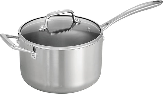 Tramontina Tri-Ply Clad Stainless Steel 4-Quart Sauce Pan with Glass Lid, Induction-Ready, Dishwasher-Safe, NSF-Certified