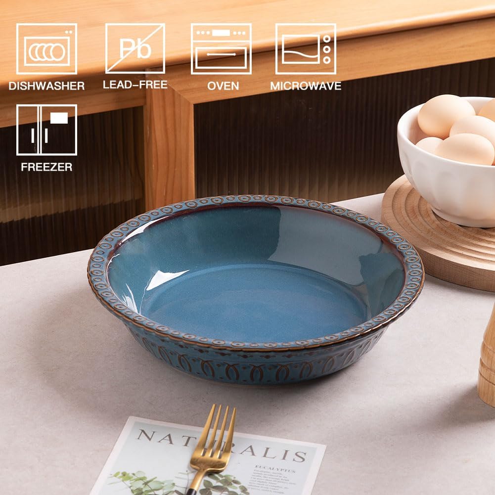 Sweejar Ceramic Pie Pan for Baking,Round Baking Dish Pan for Dinner 10 Inches, Pie Dish Non-Stick Pie Plate for Quiche, Tart, Cake, Pumpkin Pie, Pot Pies(Blue)