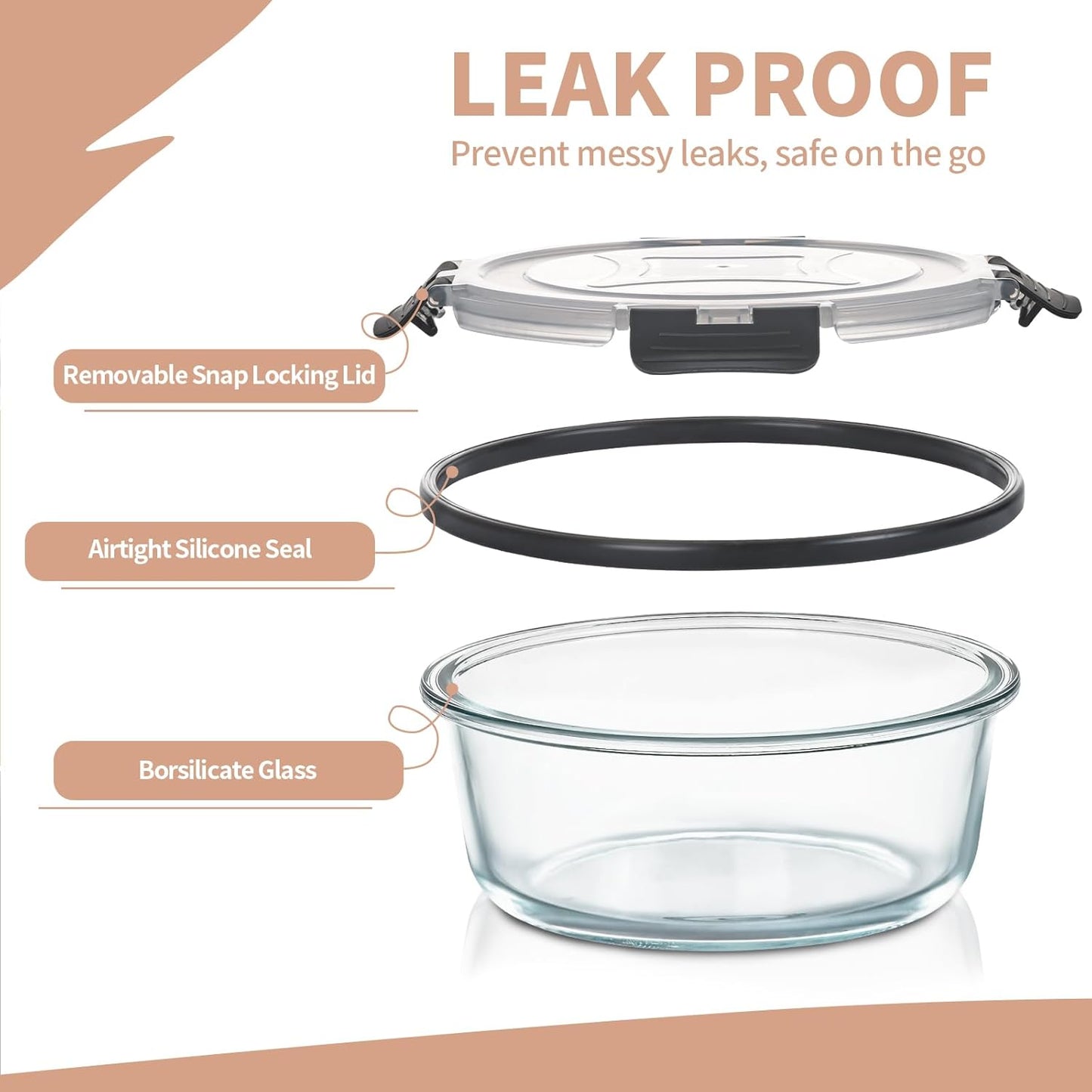 Skroam Glass Food Storage Containers, [15 Pack] Glass Meal Prep Containers, Lunch Bento Boxes with Leak Proof Lids for Microwave,Freezer and Dishwasher, BPA Free- Grey