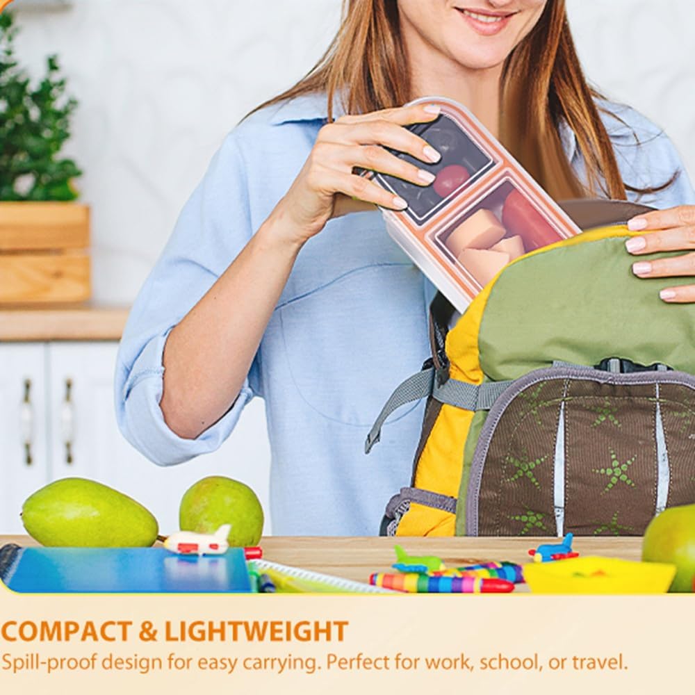 Stainless Steel Snack Box Container - 2 Pack Bento Box for Kids & Adults, 3 Compartment Leak-Proof Snack Containers with Lids (Orange)