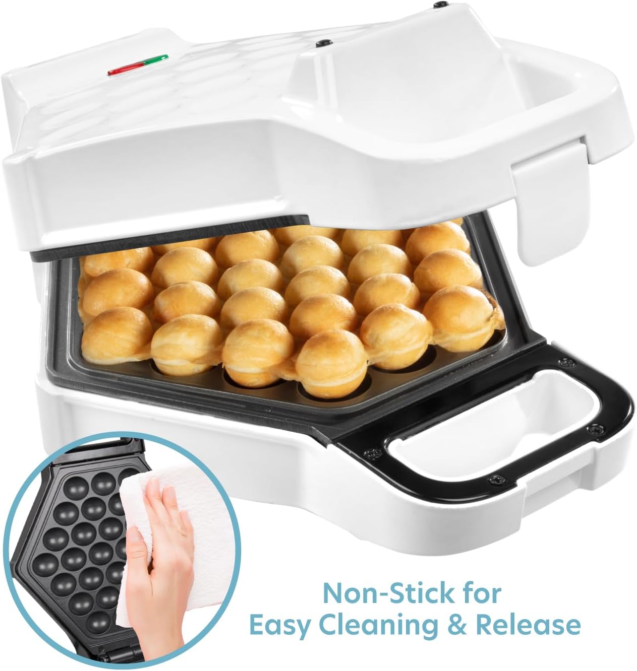 Bubble Waffle Maker- Electric Nonstick Hong Kong Egg Waffler Iron Griddle w Ready Indicator Light- Ready in under 5 Mins w Recipe Guide- Homemade DIY Ice Cream Cones- Special Breakfast, Dessert Gift
