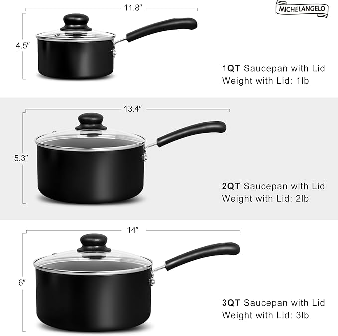 MICHELANGELO Nonstick 1 Quart Saucepan with Lid, Ceramic Small Sacuce pan, Easy to clean, Non-Toxic Saucepans, 1QT, Black