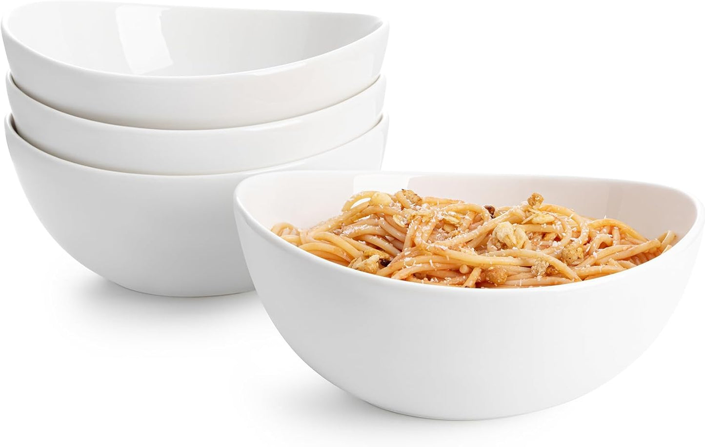 Sweese 42oz Porcelain Serving Bowls - Set of 4, 8-Inch White Bowls for Salad, Soup, Pasta & More - Microwave, Dishwasher & Oven Safe