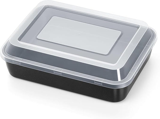 E-far Toaster Oven Baking Pan with Lid, 9.4 x 7 Inch Nonstick Stainless Steel Rectangle Cake Pan with Cover for Baking Small Brownies, Stainless Steel Core & Nonstick Coating, Non-toxic & Oven Safe