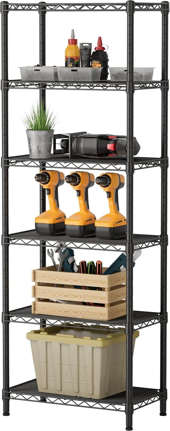 SINGAYE 6 Small Wire Shelves Kitchen Pantry Close Home Organizers and Storage Bathroom Shelf Laundry Room Organization Adjustable Book Metal Garage Shelving Unit