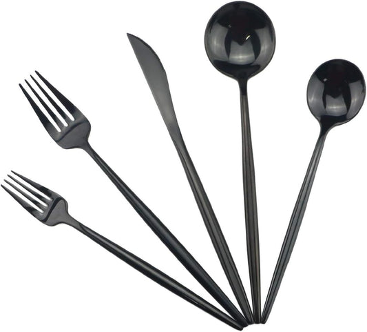 Gugrida Portable Silverware Set - 20-Piece Flatware Cutlery Set - 18/10 Stainless Steel - Mirror Polishing Black - Travel Elegant Modern Utensils - Service for 4 Include Steak Knife Dinner Fork Spoon