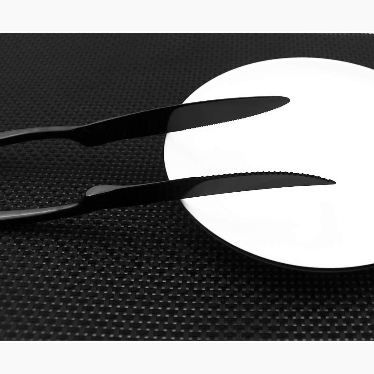 Flatware Set 18/10 Stainless Steel Mirror Polished Black Cutlery - Silverware Utensil Set of Serrated Steak Knife Dinner Fork Knife Spoon Salad Fork Dessert Spoon,24 Piece Service for 4