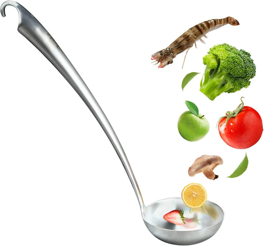 Kitchen Utensils,Contains Soup ladle,Spaghetti Claw,Wok Turner Shovel,Slotted Turner,Colander,Premium Stainless Steel,No rust,Dishwasher Safe (E.Soup Ladle)