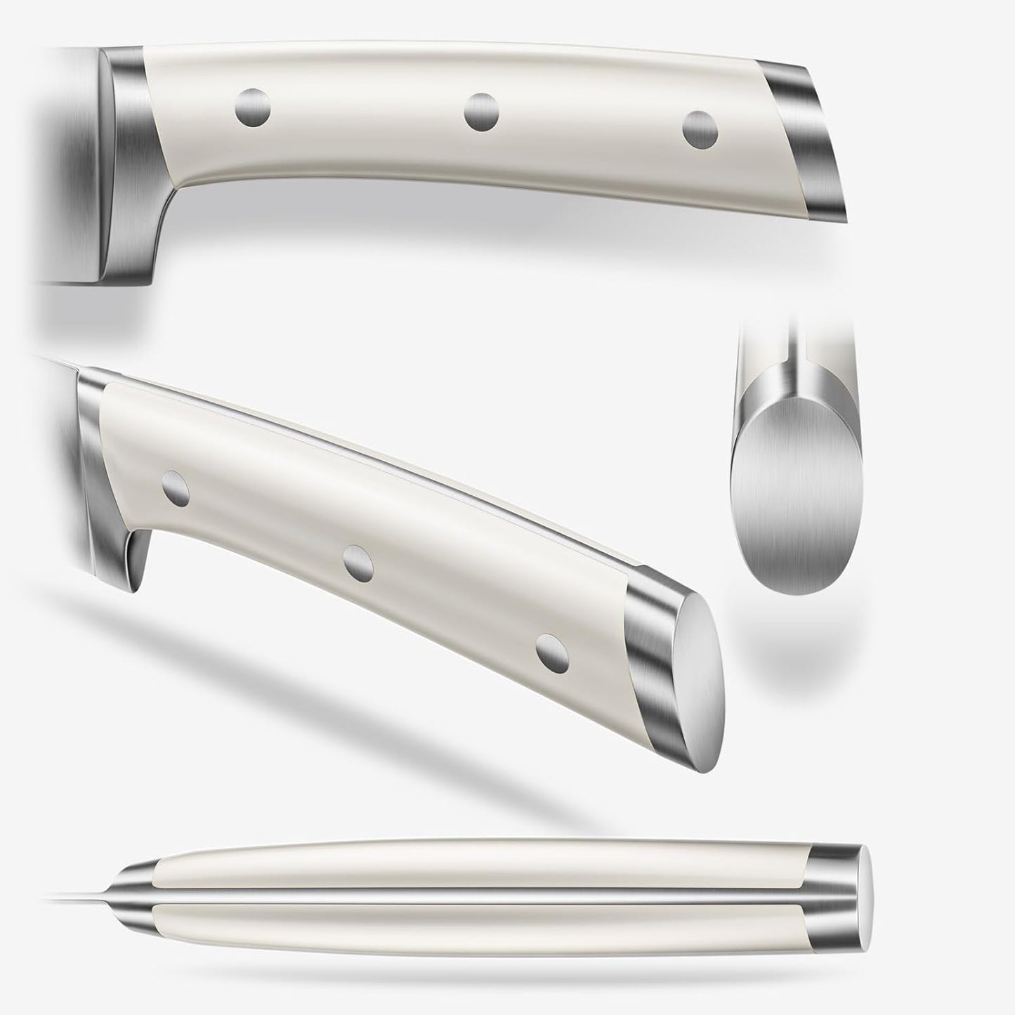 Knife Set, Emojoy 18-Pieces Kitchen Knife Set With Wooden Block, German Stainless Steel Knife Block Set With Built-In Sharpener, Professional Sharp Knives Set for Kitchen,White