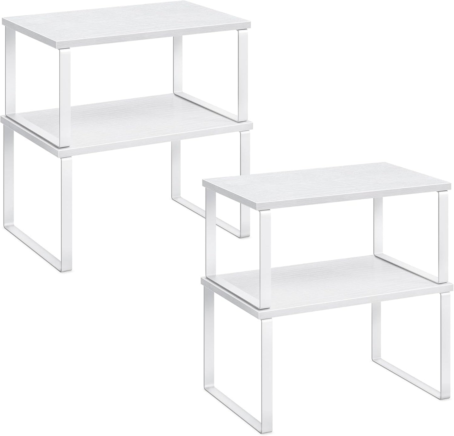 SONGMICS Cabinet Organizer Shelf, Set of 4 Kitchen Counter Shelves, Kitchen Storage, Spice Rack, Stackable, Expandable, Metal and Engineered Wood, Cloud White and Snow White UKCS027W01