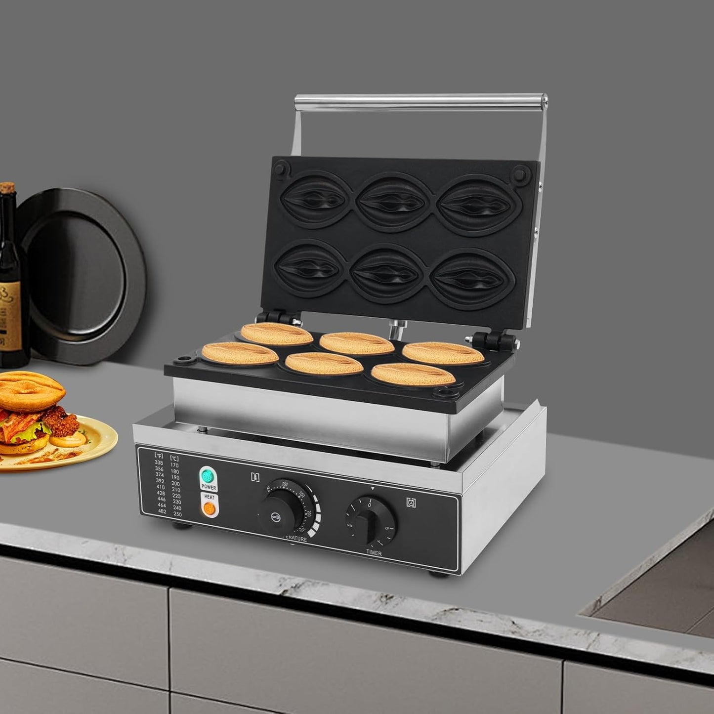 1550W Waffle Maker, Commercial Waffle Pancake Maker for, Industrial Belgian Waffle Maker Stainless Steel 110V Poffertjes Maker with Time Control Restaurant Bakeries Snack