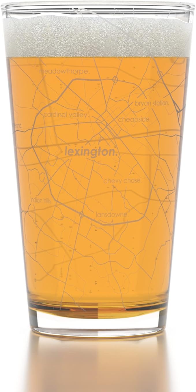 Well Told Engraved Lexington Kentucky Map Pint Glass, Etched Beer Gift (16 oz, Clear) City Map Pint, Custom City Glassware, Gifts For Beer Lovers