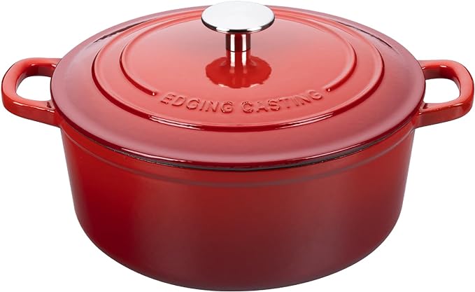 Enameled Cast Iron Dutch Oven Pot with Lid, 7 Quart, Round Dutch Ovens, Bread Oven Dual Handles, for Bread Baking, Oven Safe up to 500°F, Red