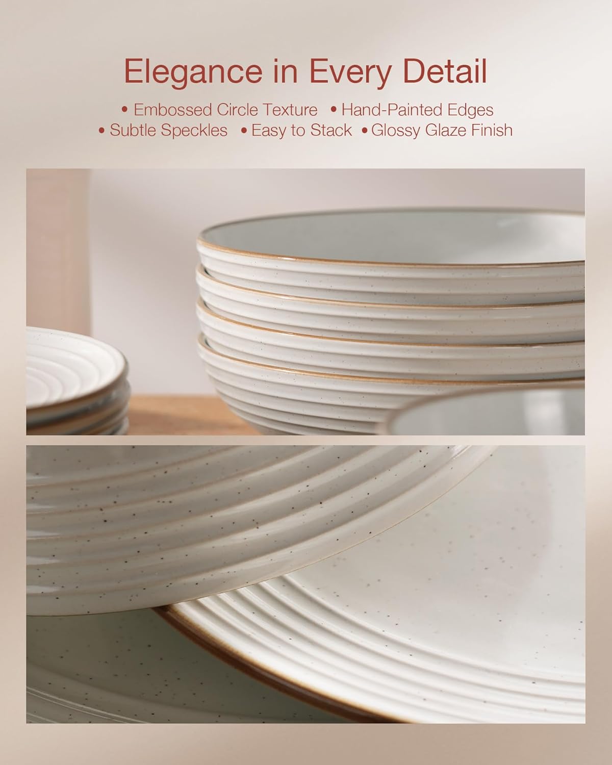 Famiware Jupiter Dinnerware Set, Plates and Bowls Dish Sets for 8 (24 Pieces), Microwave and Dishwasher Safe Stoneware Speckled Tableware, Chip and Scratch Resistant, White