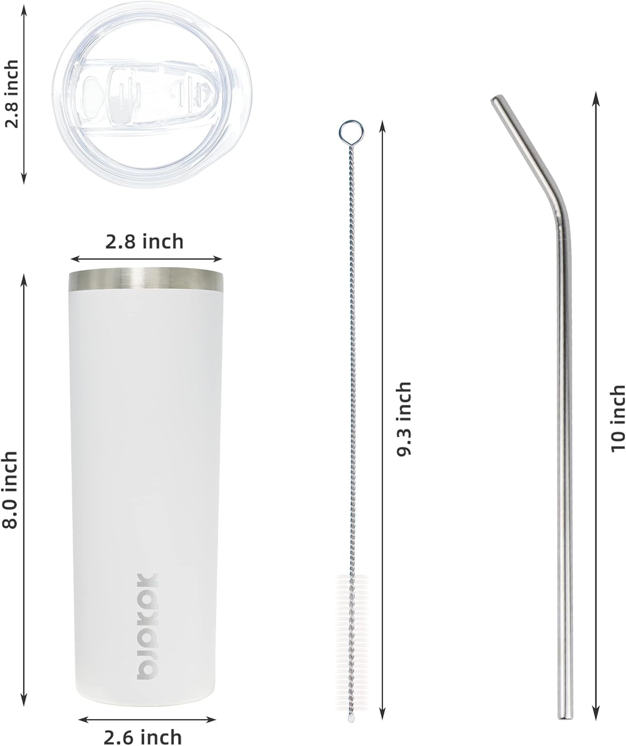 BJPKPK Skinny Tumbler with Lid 20 oz Stainless Steel Vacuum Insulated Double Wall Travel Coffee Water Tumblers Cup,White