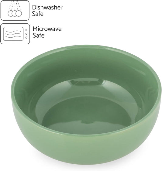 Elanze Designs Bistro Glossy Ceramic 7 inch Dinnerware Bowls Set of 4 - Perfect for Everyday uses from Pasta to Salad, Cereal to Ice cream, Ramen to Pho, Sage Green