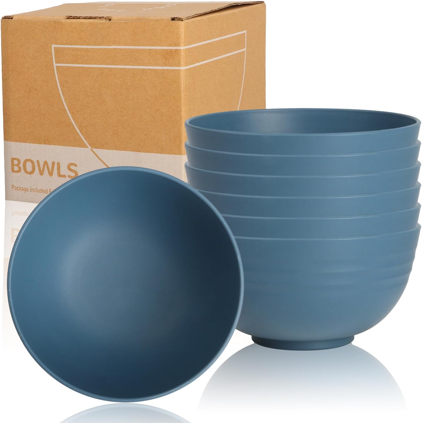Wrova 6-piece Wheat Straw Bowls sets 26oz,Alternative Plastic Bowls Reusable for indoors and outdoors,Microwave-able and Dishwasher Safe Bowls Sets Easy to Clean.Blue Series