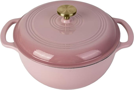 Premium Enameled Cast Iron Dutch Oven for Bread Baking | Non-Stick 2QT Oval Bread Oven with Lid | Perfect for Sourdough, Loaf, and Artisan Baking (Round Pink, 5.5 QT)