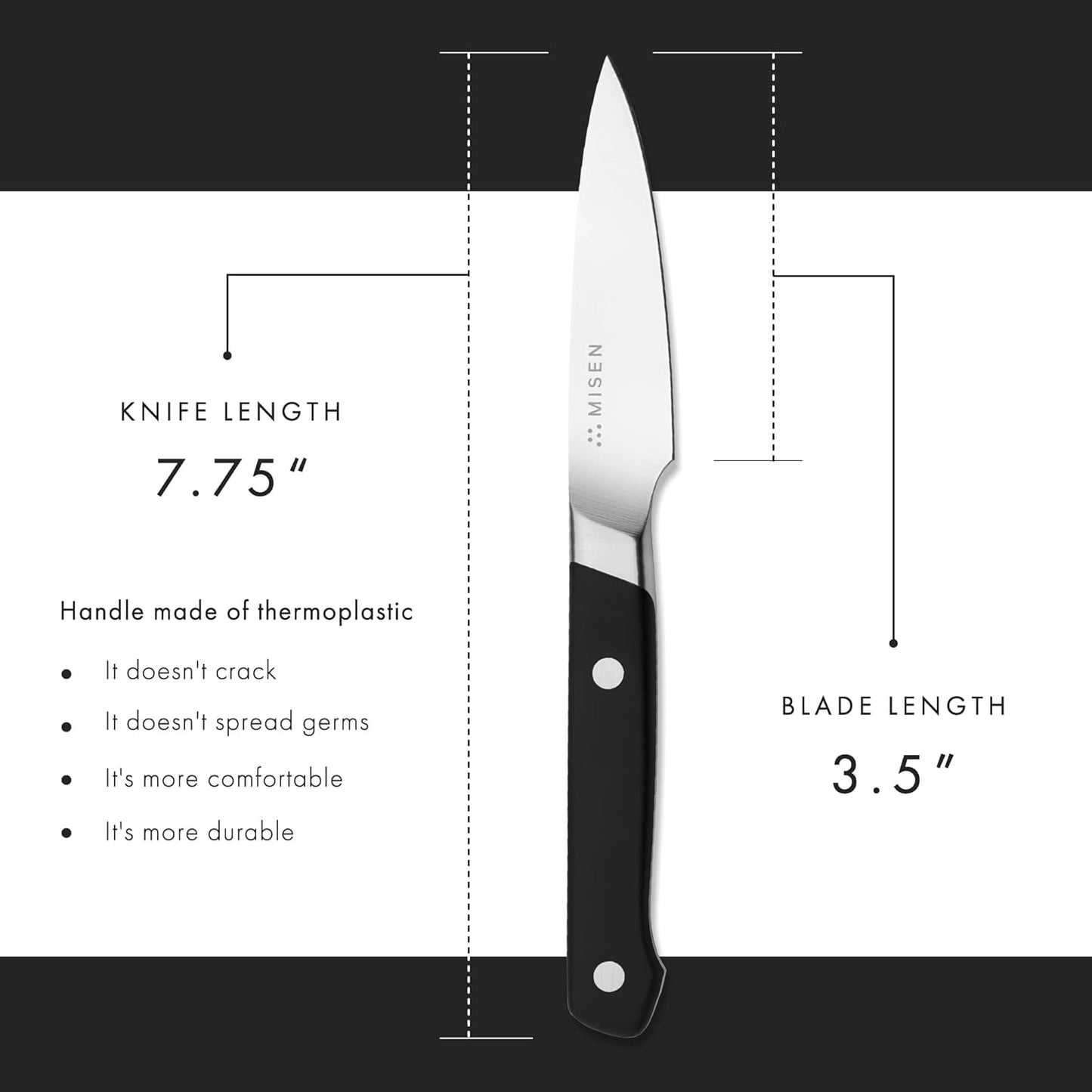 Misen 3.5" Paring Knife – Precision Kitchen Knife - High-Carbon Stainless Steel Blade – Ergonomic Handle for Peeling, Trimming, and Slicing – Lightweight, Versatile Tool for All Culinary Tasks - Black