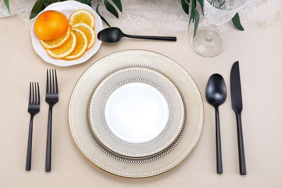 DEACORY Silverware Set Flatware Set Matte Black Cutlery Set Brushed Finished Hexagon Handle Heavy Stainless Steel 60 Pieces Dishwasher Safe Service for 12