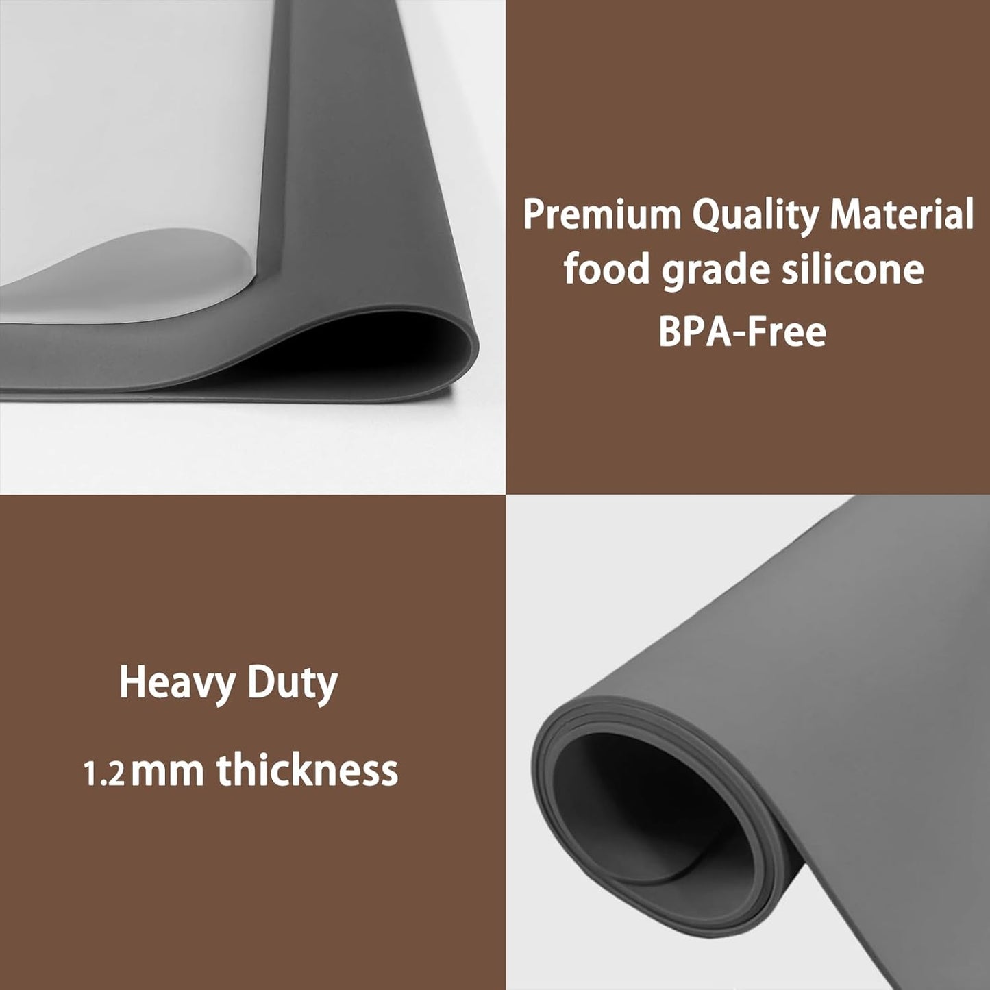 Silicone Mats for Kitchen Counter, 23.6'' x 15.7'' Non-Slip Countertop Protector Mat, Waterproof Kitchen Counter Mat, Heat Resistant Baking Mat(Light Gray)