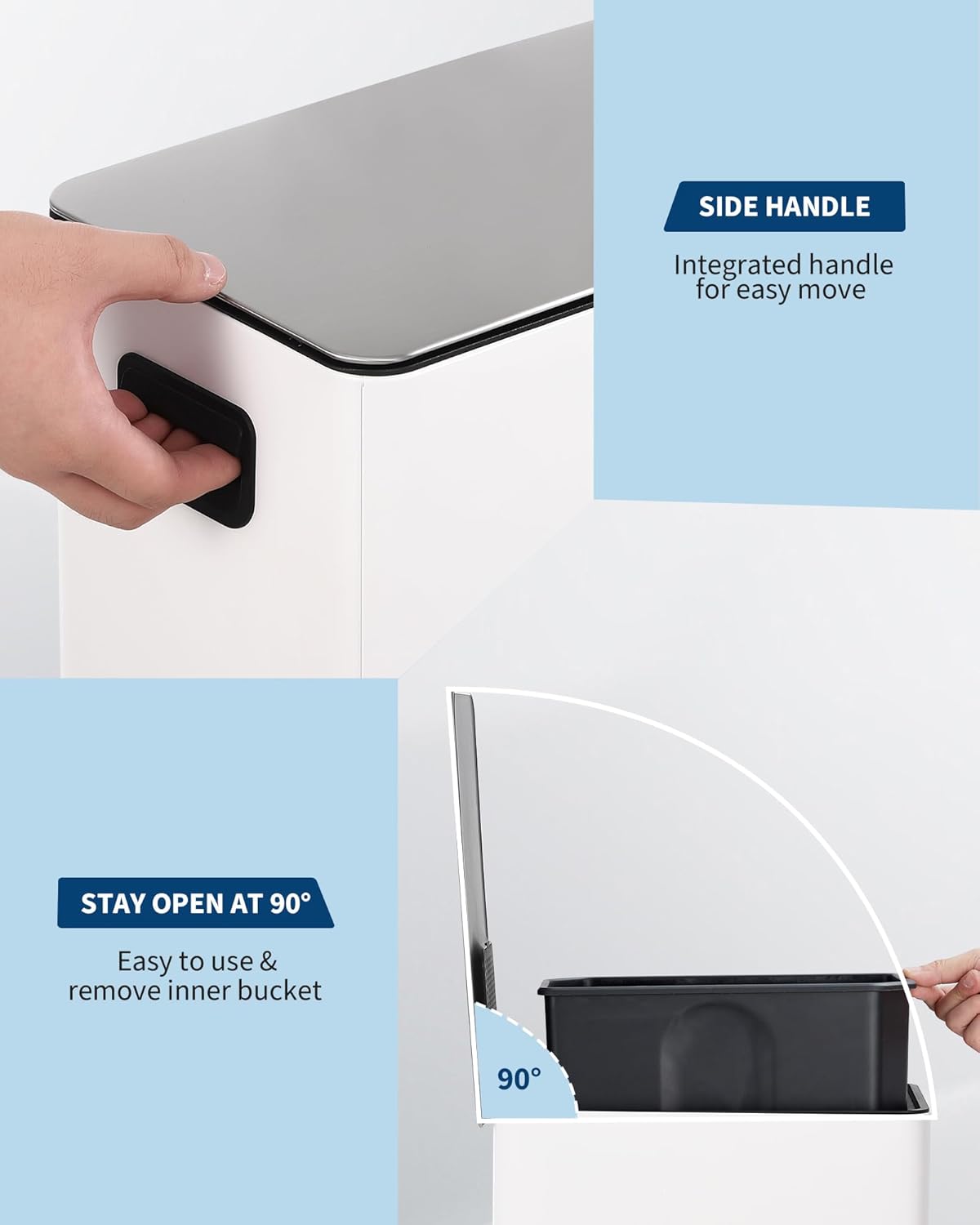 4 Gallon Stainless Steel Trash Can with Soft Close Lid, Step-on Bathroom & Kitchen Garbage Bin, Compact Slim Design with Removable Inner Bucket for Office, Living Room