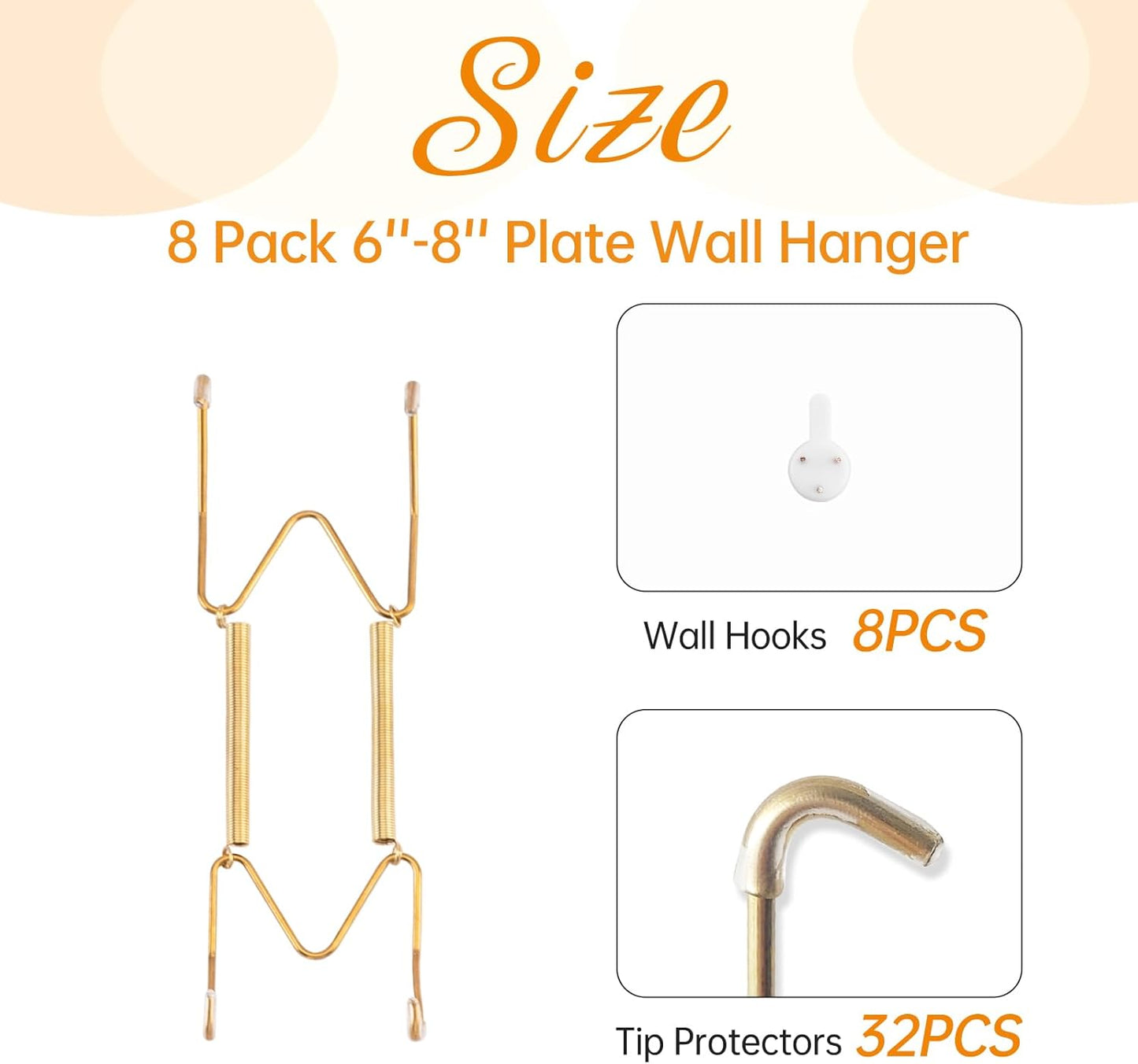Bilillo 8 Pack Plate Hangers for The Wall, Suitable for 6-8 inch Art Plate, Stainless Steel Invisible Heavy Duty Wire Plate Holder with Wall Hooks, Plate Hangers for Displaying Plates, Platter, Dish