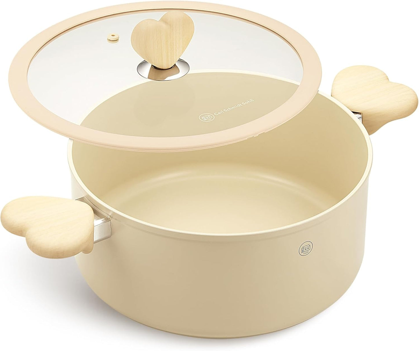 Stock Pot with Lid, 6 Quart Pot with Nonstick Cream Interior, Nonstick Soup Pots with Cool-Touch Heart-Shaped Handles, Stylish Cooking Pots with Lid, Induction Compatible, Cream Color
