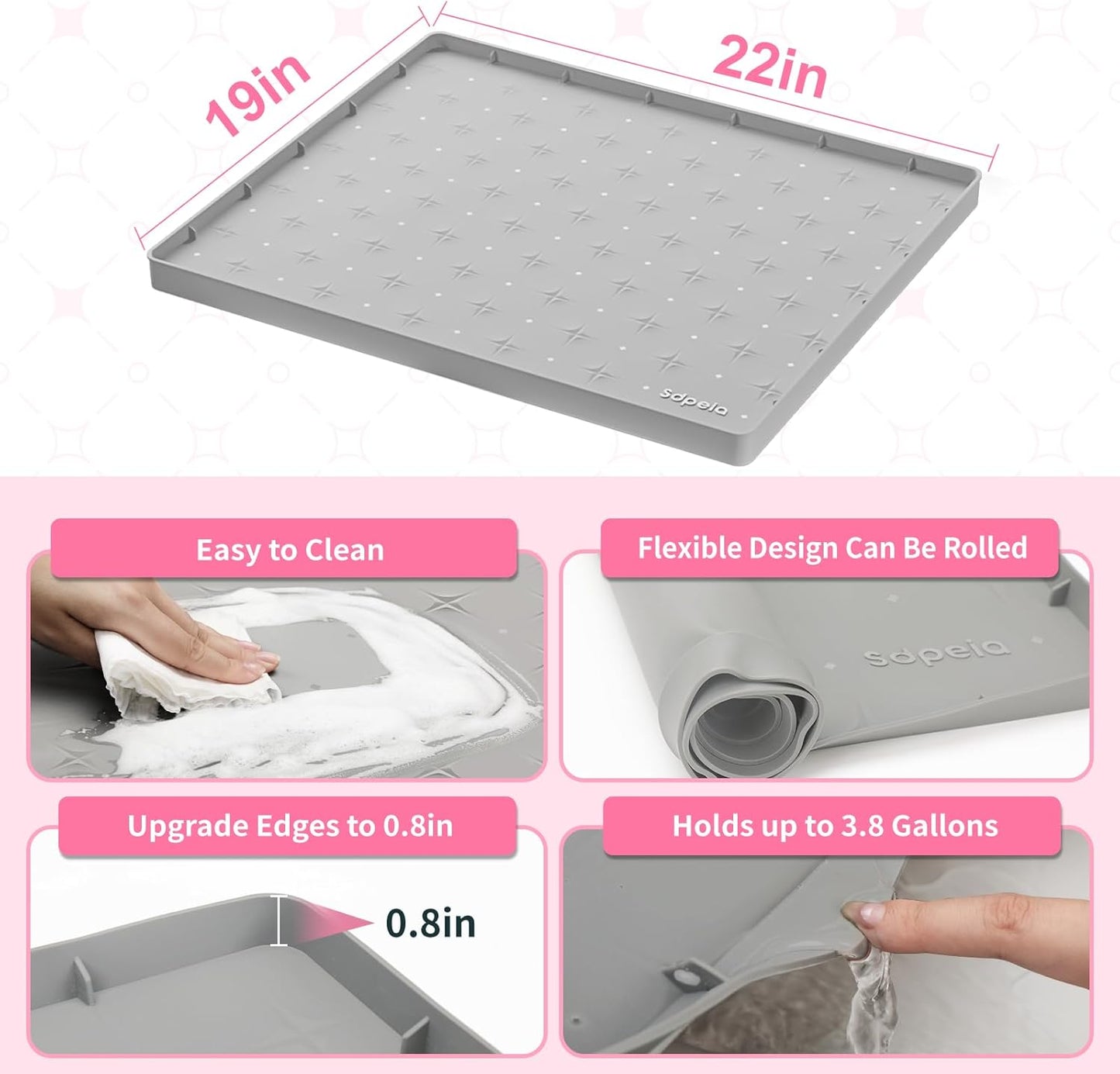 Sdpeia Under Sink Mat for [22" x 19"] Cabinet, Upgraded Silicone Waterproof Mat Kitchen Cabinet Liner Cabinet Protector Kitchen Organizers and Storage