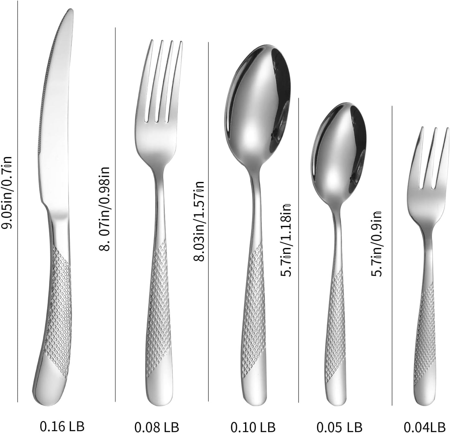 Modern Silverware Hammered 20 Piece Stainless Steel Flatware Set for 4 include Forks Spoons Kinves Kitchen Eating Utensils Mirror Polished Durable Festival Parties and Everyday Use
