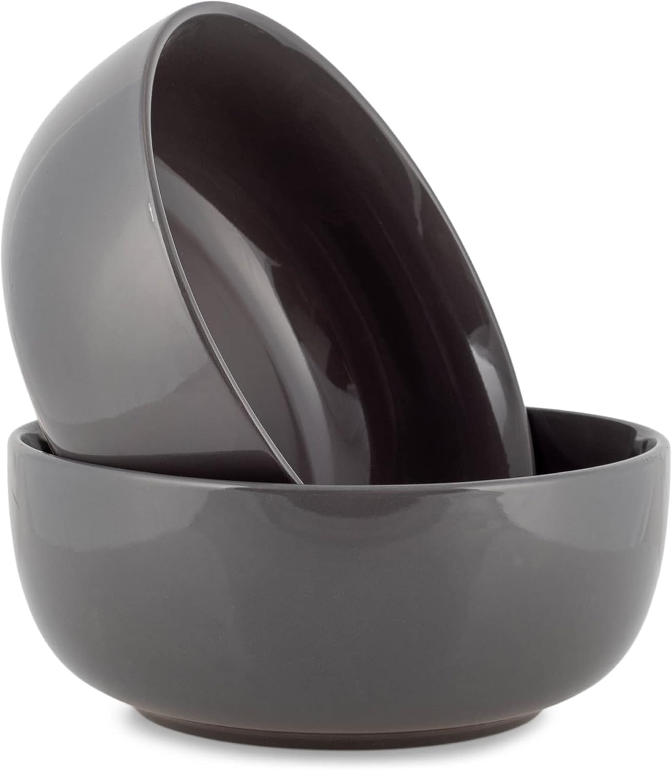 Elanze Designs Bistro Glossy Ceramic 8.5 inch Large Serving Bowls Set of 2 - Perfect for Multiple Everyday Uses: Pasta, Salad, Ramen, Soup, Popcorn, Noodles, Cereal and Mixing Bowls, Charcoal Grey