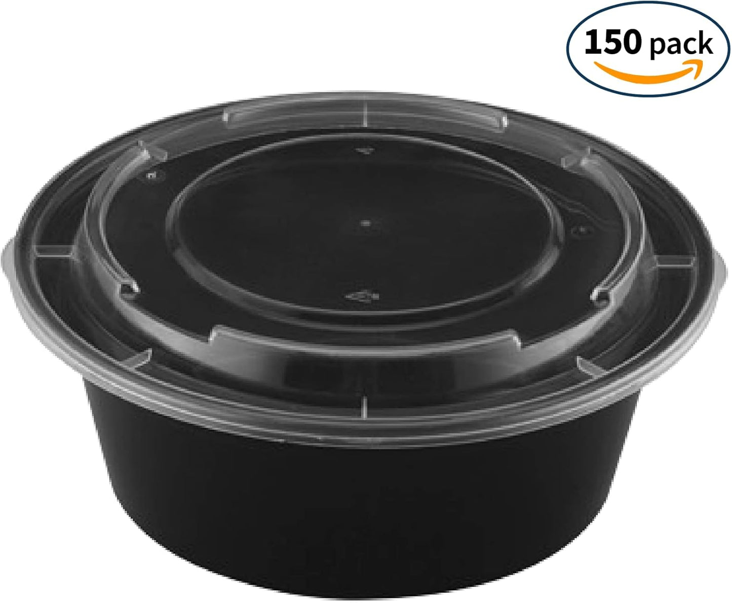 TIYA Food Containers – 40 oz Bulk 150 Pack with Lids – Plastic Food Storage To-Go Round Bowls – Reusable, Microwavable, Dishwasher Safe – Leak-Proof and Great for Meal Prep – BPA-Free