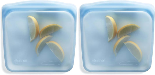 Stasher Premium Silicone Reusable Food Storage Sandwich Bag, Blue, Microwave, Sous Vide, Dishwasher, Oven and Freezer Safe, BPA Free, Leak-free, Eco-friendly, 28 Oz (Pack of 2)