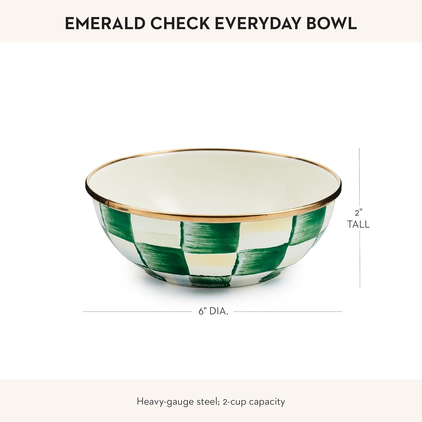 MACKENZIE-CHILDS Enamel Everyday Bowl, Serving Bowl for Entertaining, Extra Small, Green-and-White Emerald Check